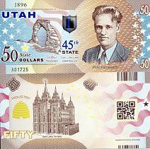 *USA 50 Dollars 2015 45. štát - Utah polymer - Kliknutím na obrázok zatvorte -